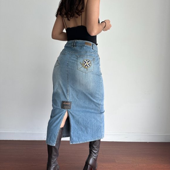 Vintage Dresses & Skirts - Vintage denim patch pencil skirt